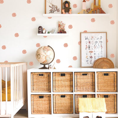 Picture of a nursery with terracotta dots wall decals