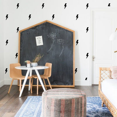 Picture of a play room with black lighting bolts wall decals