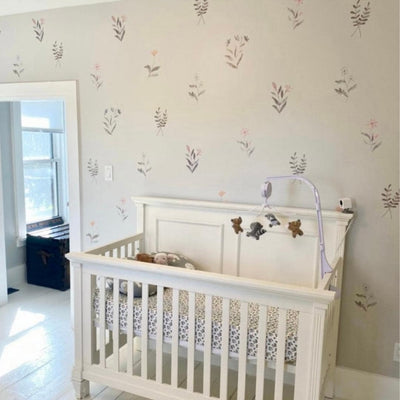Picture of a nursery with soft watercolour flowers wall decals