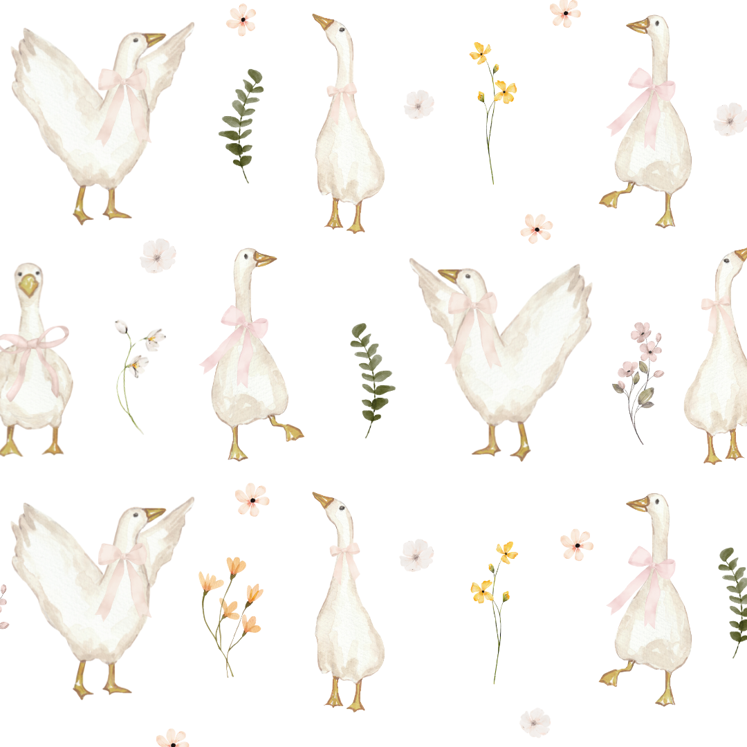 Autocollants muraux oies à l’aquarelle avec nœuds et fleurs sauvages