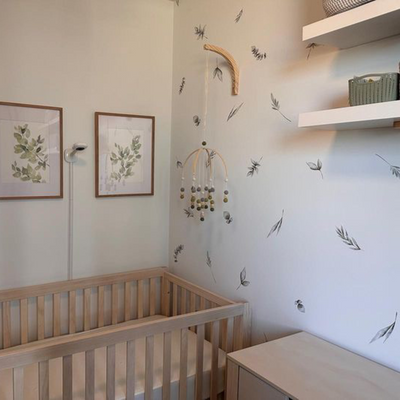 Sage leaves fabric wall decals in nursery