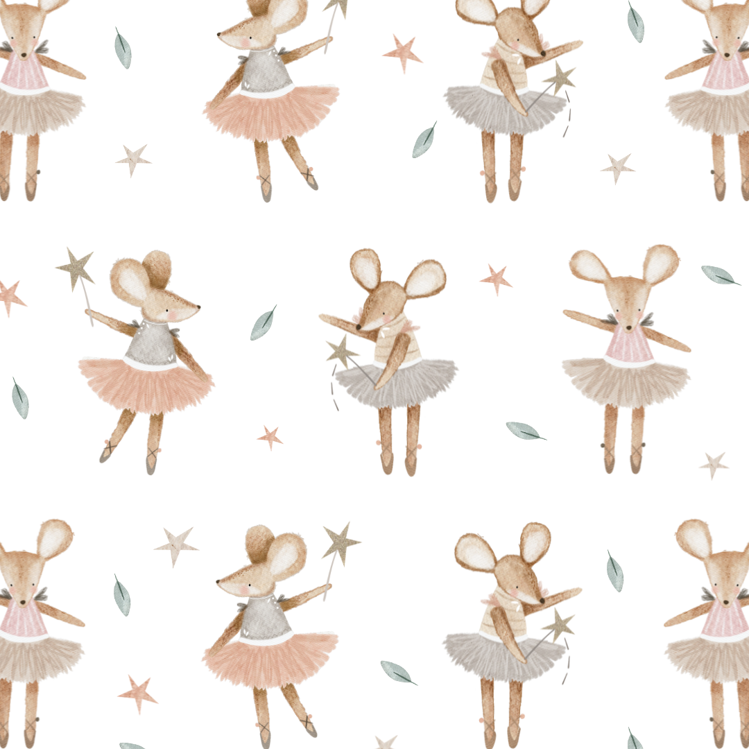 Adorable mouse fairy fabric wall decals with stars and leaves, creating a whimsical and enchanting atmosphere for children's decor.