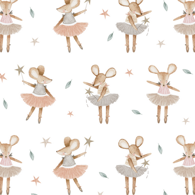 Adorable mouse fairy fabric wall decals with stars and leaves, creating a whimsical and enchanting atmosphere for children's decor.