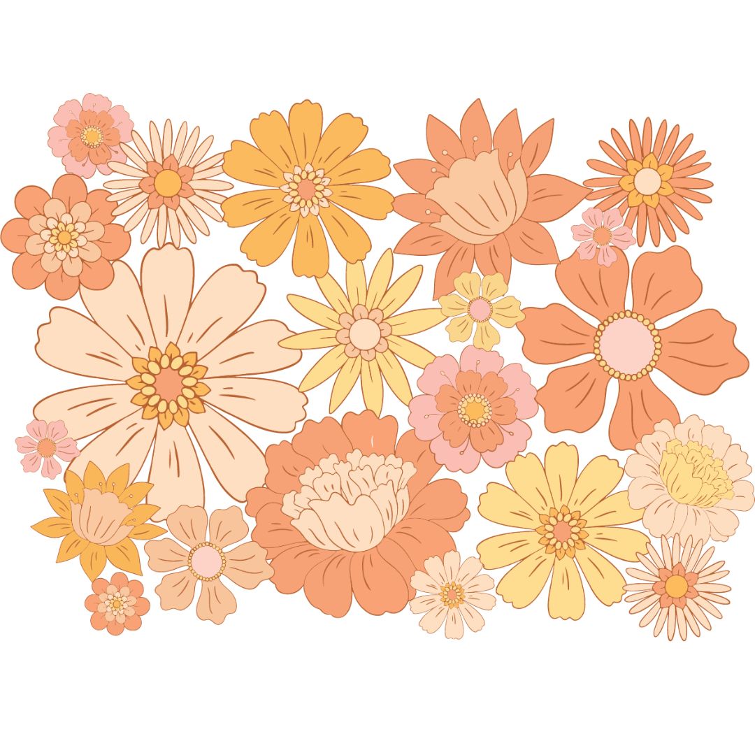 Large fabric wall decals showcasing vibrant boho flowers, perfect for adding a bold and artistic flair to any space.