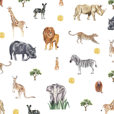 Wall decals featuring adorable safari animals, such as lions, elephant, giraffes, and more, creating a fun and adventurous atmosphere for a child's room.