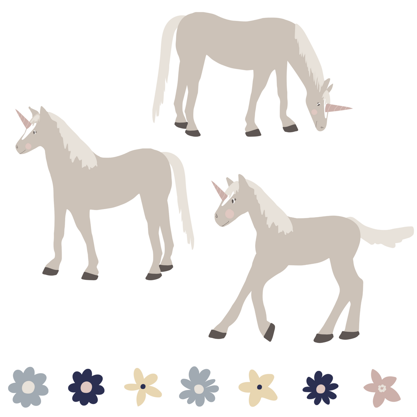 Unicorn and flower fabric wall decals