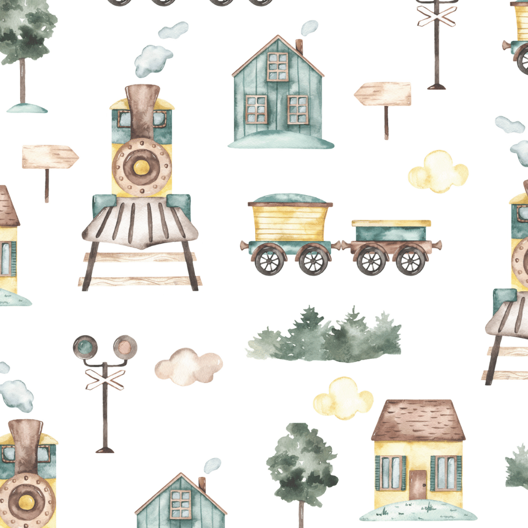 Watercolour trains fabric wall decals 