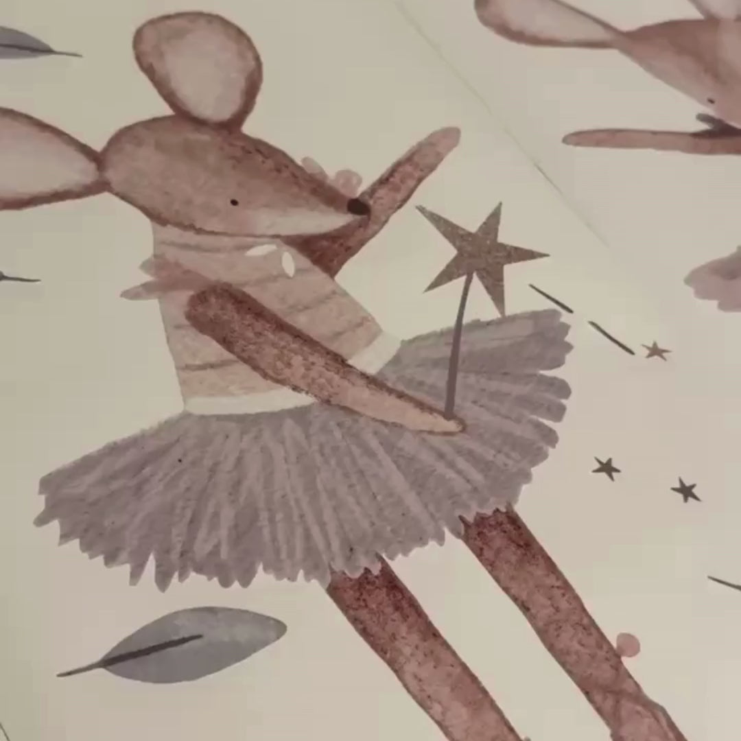 Video of adorable mouse fairy fabric wall decals with stars and leaves, creating a whimsical and enchanting atmosphere for children's decor.