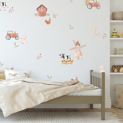 Childs bedroom with farm animal wall decals