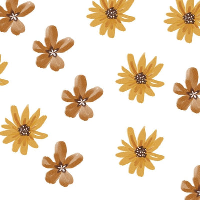 White background with watercolour brown and mustard flower wall decals