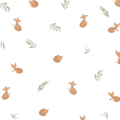 Picture of a white background with small fox and leaves wall decals