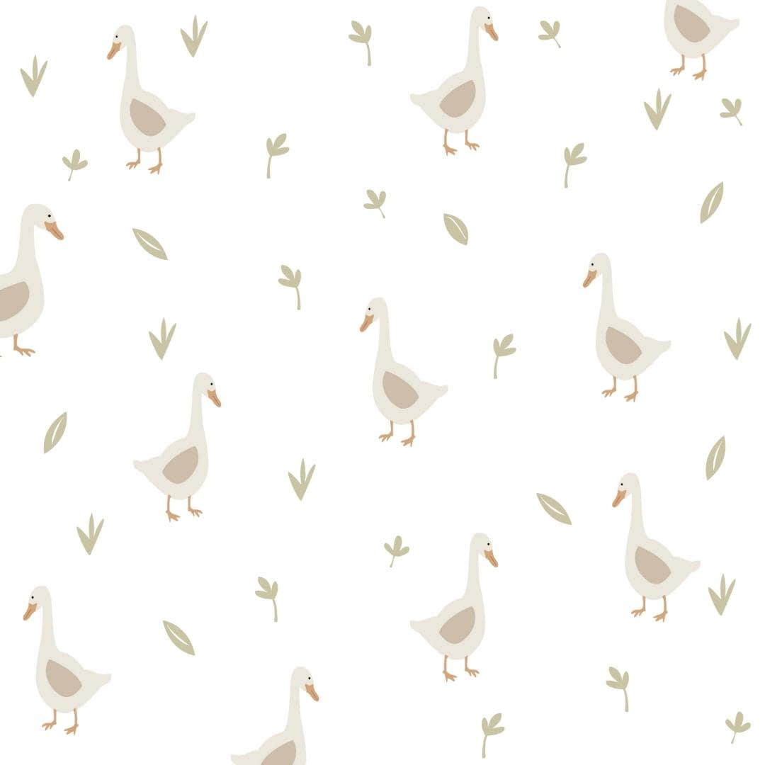 Charming fabric wall decals featuring geese among delicate leaves. These non-toxic decals are removable, adding a whimsical and nature-inspired touch to any room's decor.