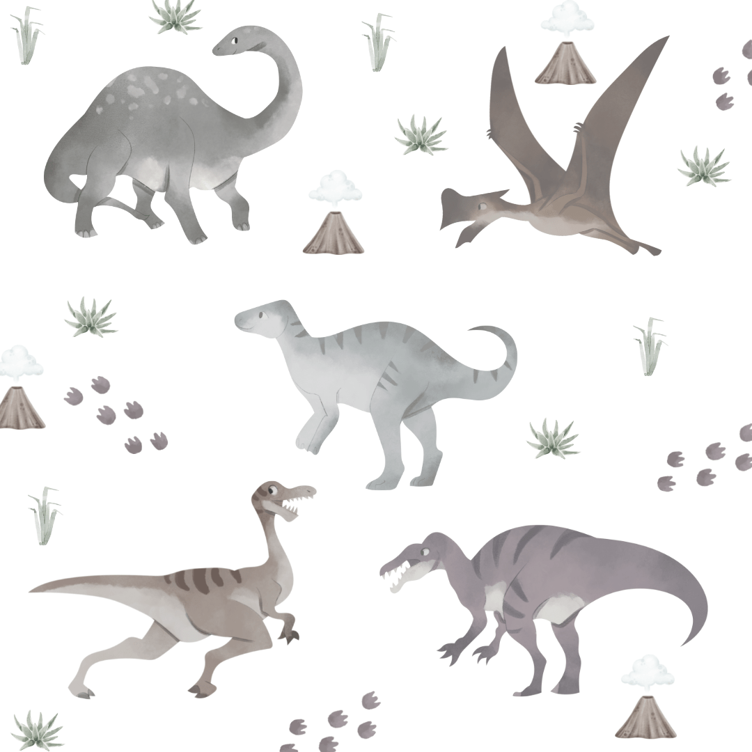 White background  with watercolour grey tone dinosaur wall decals