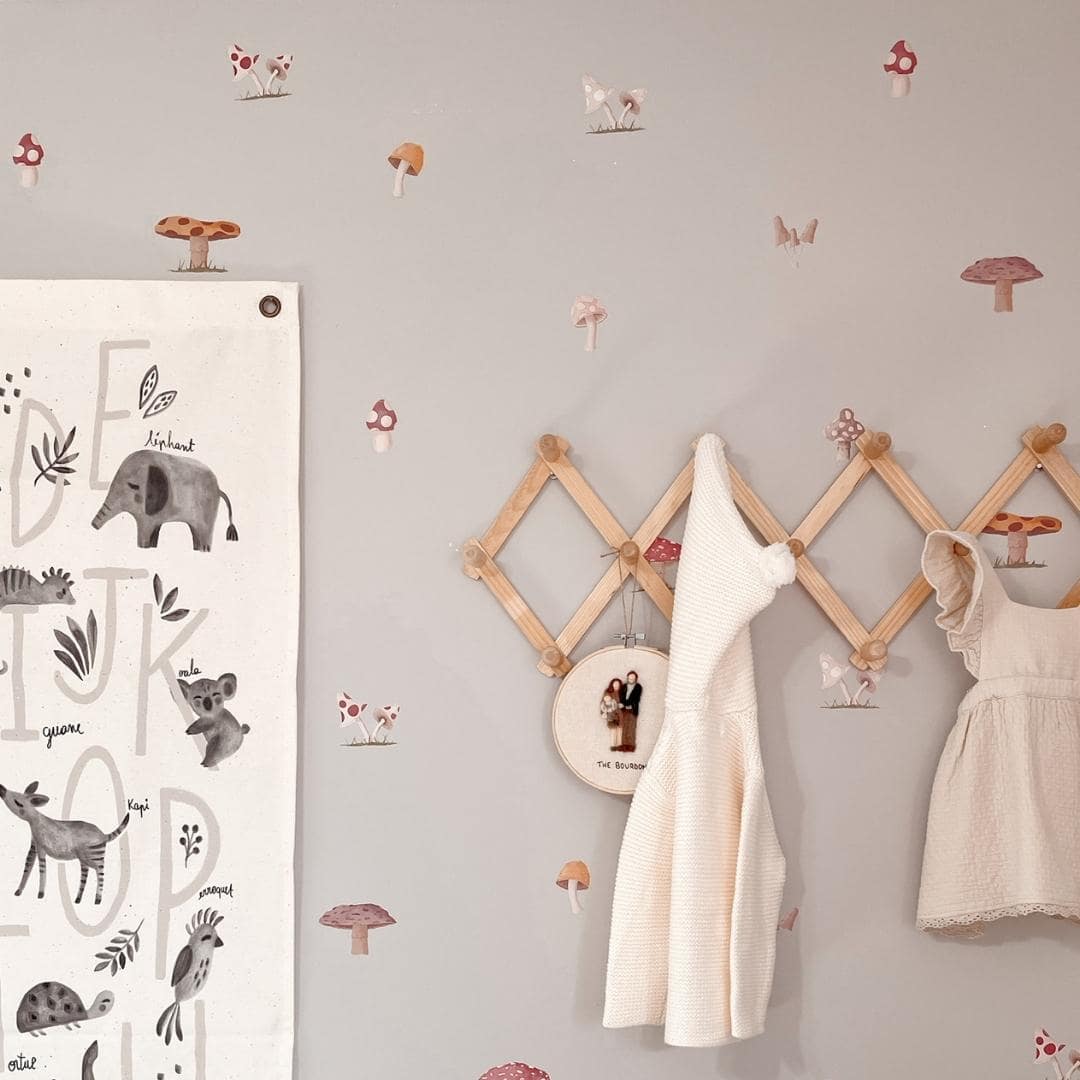 Picture of a playroom with watercolour mushrooms wall decals