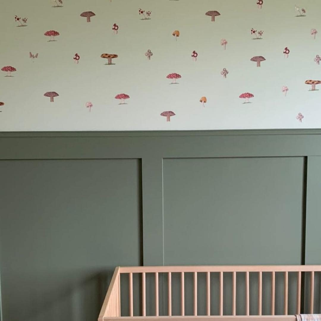 Picture of a nursery with watercolour mushrooms wall decals