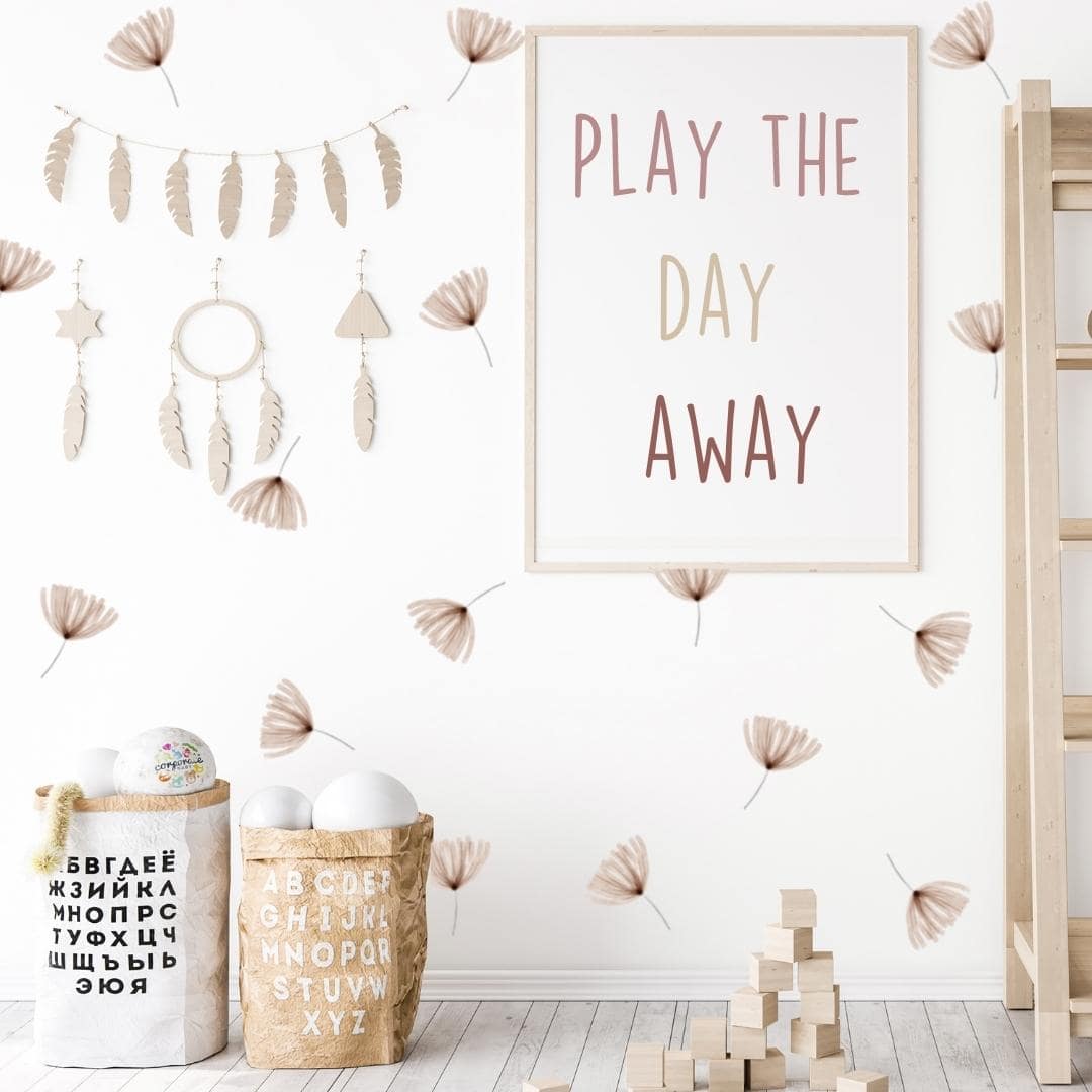 Fabric wall decals featuring elegant watercolour pampas grass in a playroom, adding a soft and stylish touch. 