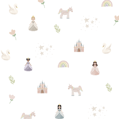 Fabric wall decals featuring enchanting princess designs, ideal for adding a magical and royal touch to a child's bedroom or playroom.