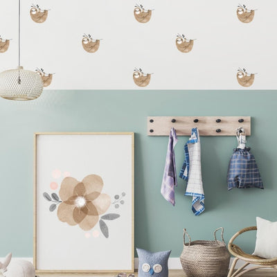 Picture of a playroom with with sloth wall decals