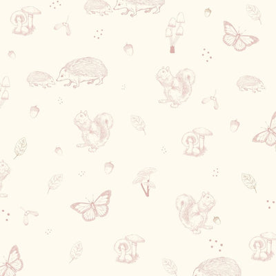 Off white background with delicate woodland wall decals in dusty rose